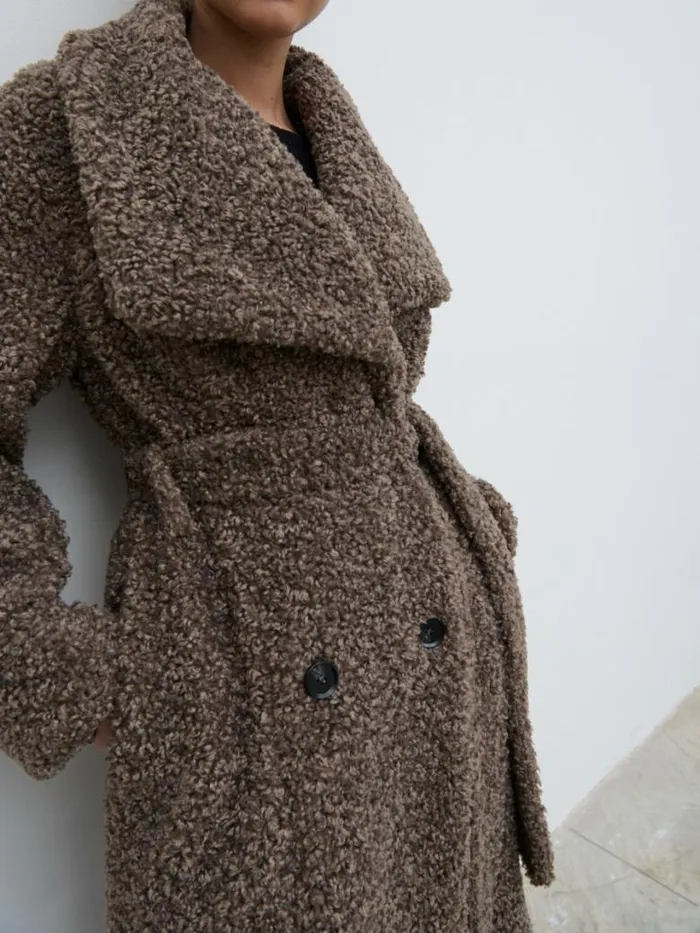Pretty Lavish Outerwear Women Mahli Shaggy Texture Robe Coat Brown