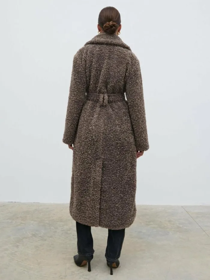 Pretty Lavish Outerwear Women Mahli Shaggy Texture Robe Coat Brown