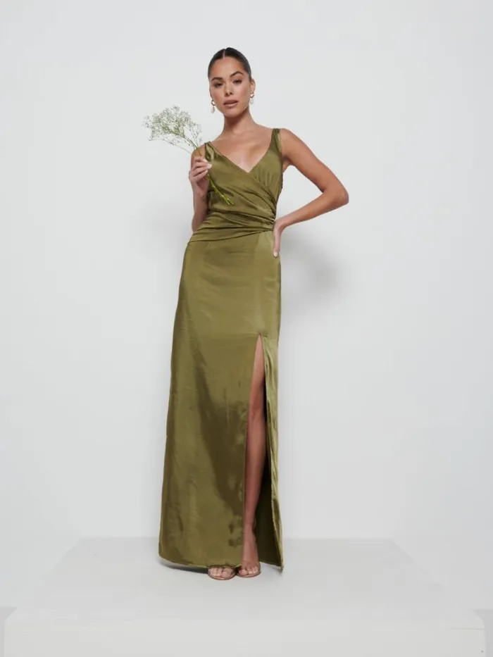 Pretty Lavish Satin Bridesmaid Dresses Women Esmee Wrap Maxi Bridesmaid Dress Dark Olive Pretty Lavish Satin Bridesmaid Dresses Women Esmee Wrap Maxi Bridesmaid Dress Dark Olive