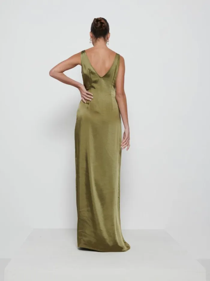 Pretty Lavish Satin Bridesmaid Dresses Women Esmee Wrap Maxi Bridesmaid Dress Dark Olive