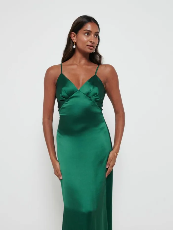 Pretty Lavish Satin Bridesmaid Dresses Women Ines Recycled Maxi Bridesmaids Dress Emerald