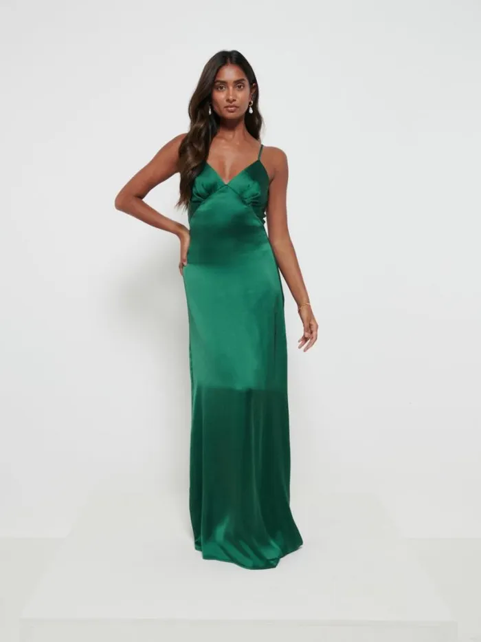 Pretty Lavish Satin Bridesmaid Dresses Women Ines Recycled Maxi Bridesmaids Dress Emerald