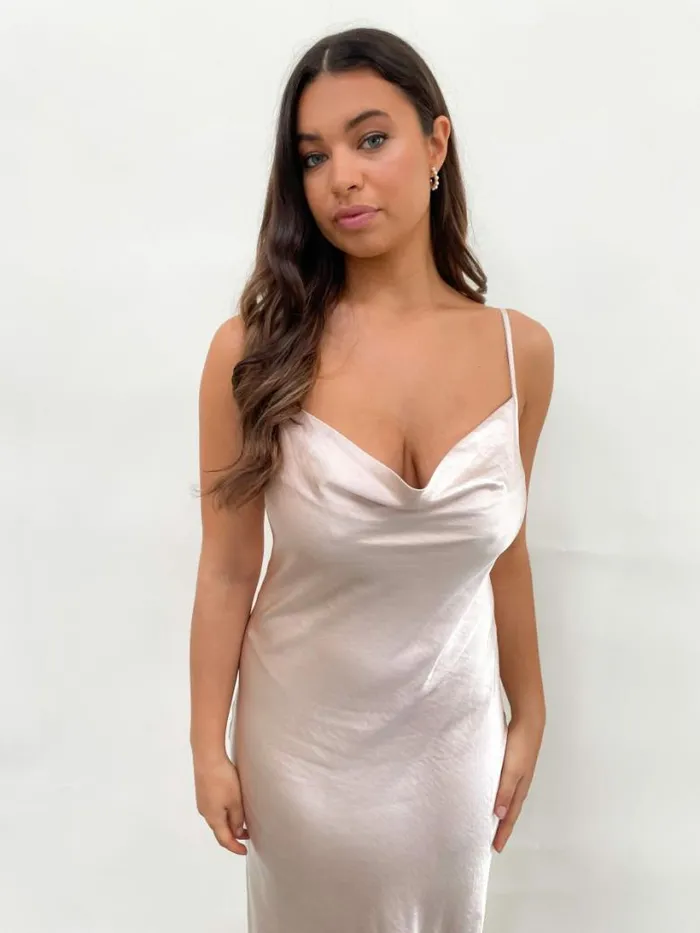 Pretty Lavish Satin Bridesmaid Dresses Women Keisha Maxi Dress Blush