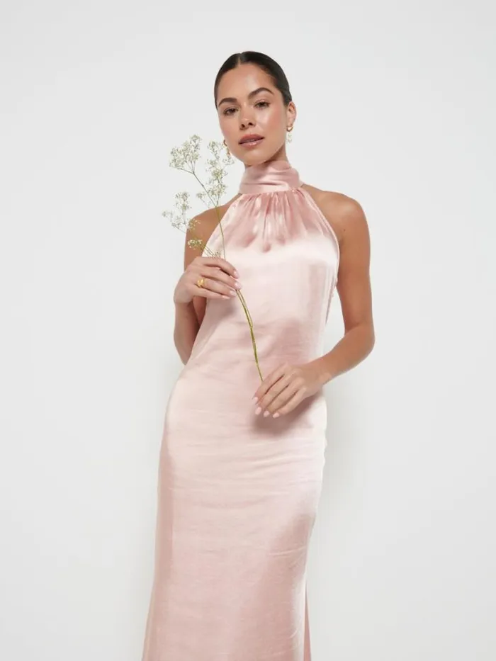 Pretty Lavish Satin Bridesmaid Dresses Women Odelle Maxi Bridesmaid Dress Blush