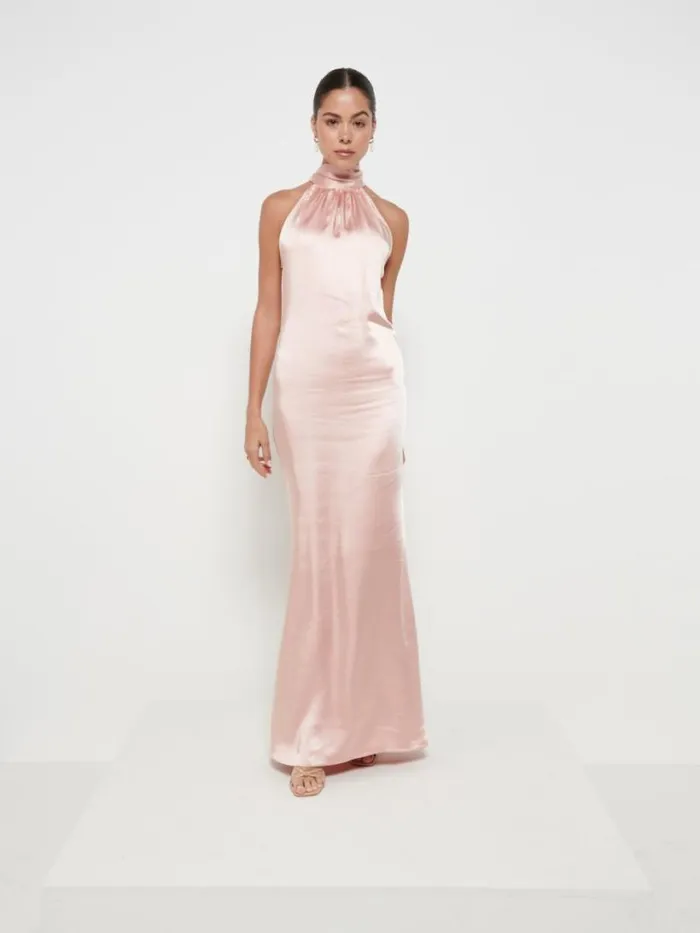 Pretty Lavish Satin Bridesmaid Dresses Women Odelle Maxi Bridesmaid Dress Blush