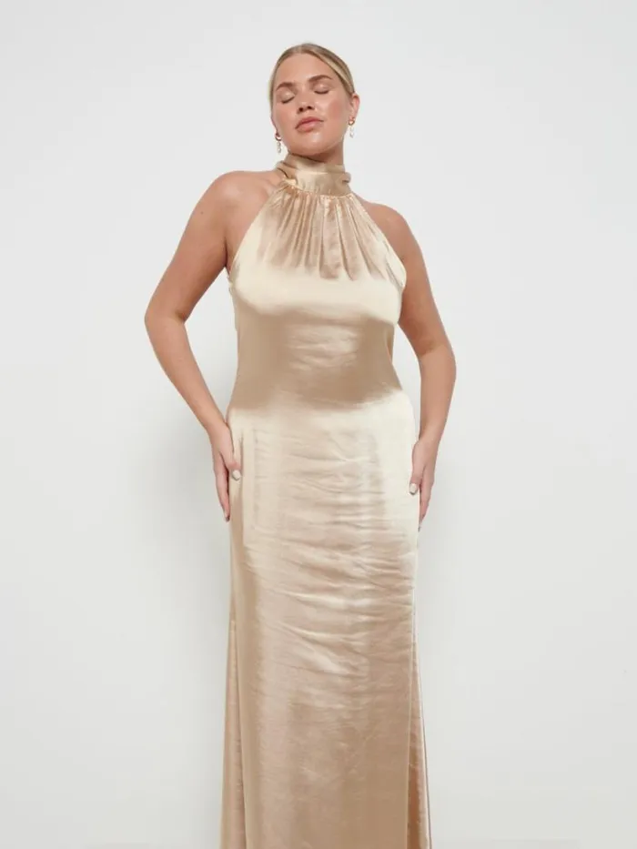 Pretty Lavish Satin Bridesmaid Dresses Women Odelle Maxi Bridesmaid Dress Bronze