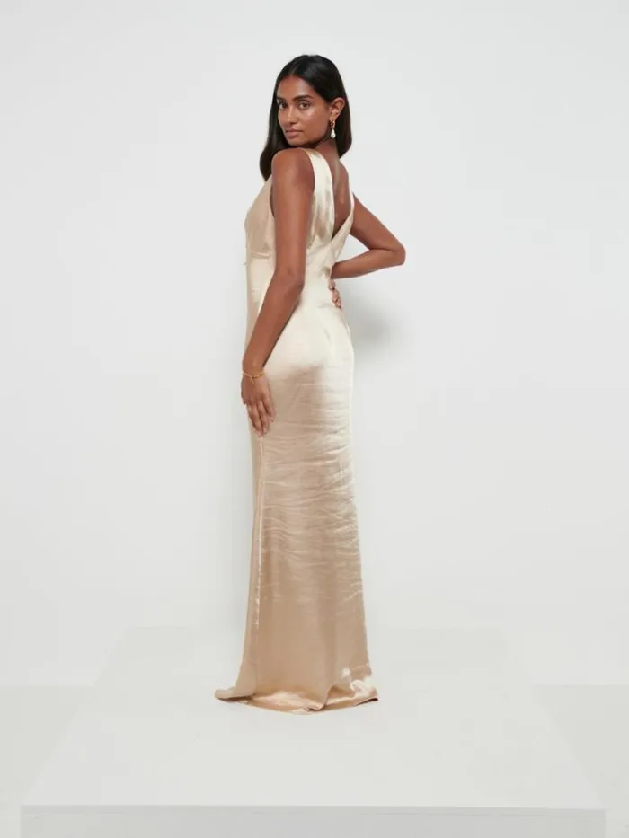 Pretty Lavish Satin Bridesmaid Dresses Women Piper Maxi Bridesmaid Dress Bronze