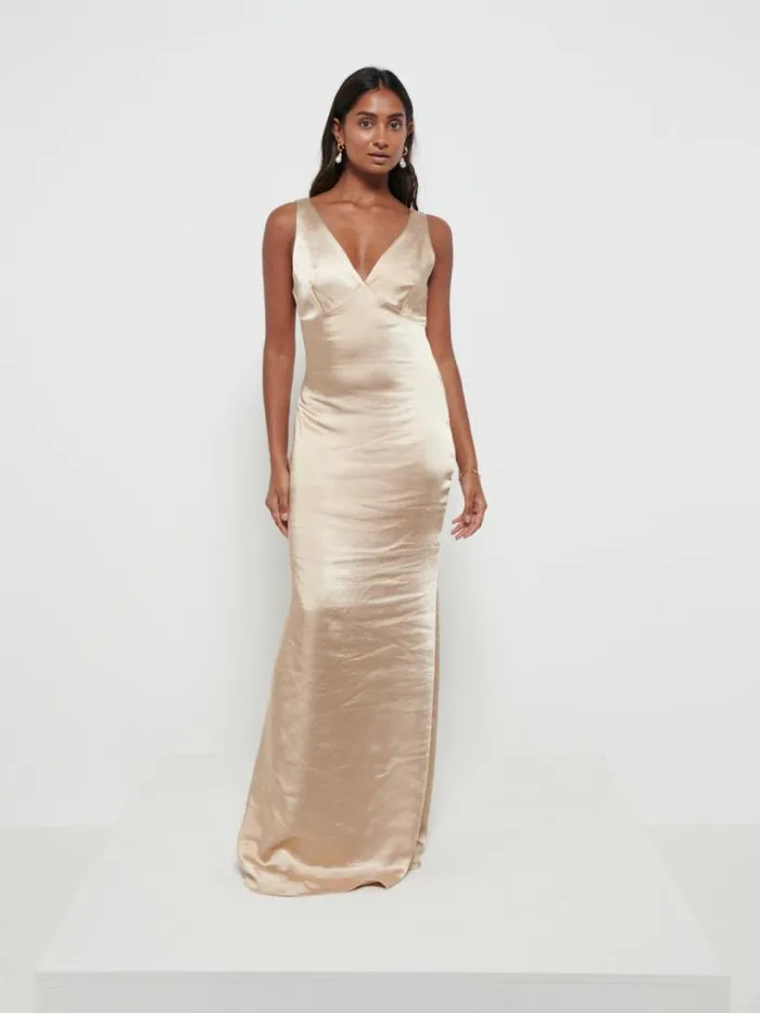 Pretty Lavish Satin Bridesmaid Dresses Women Piper Maxi Bridesmaid Dress Bronze