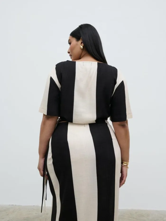 Pretty Lavish Sets Women Chaya Printed Wrap Top Curve Cream And Black