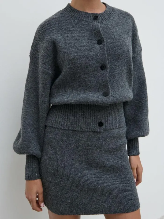 Pretty Lavish Sets Women Etta Knit Bomber Jacket Grey