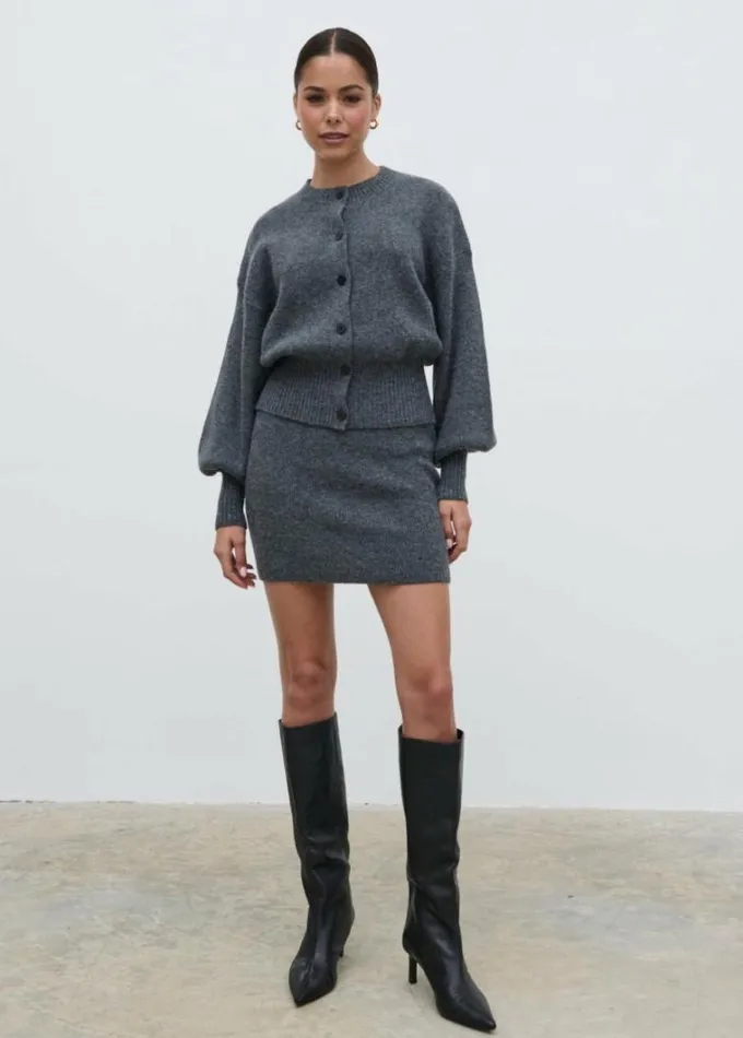 Pretty Lavish Sets Women Etta Knit Bomber Jacket Grey