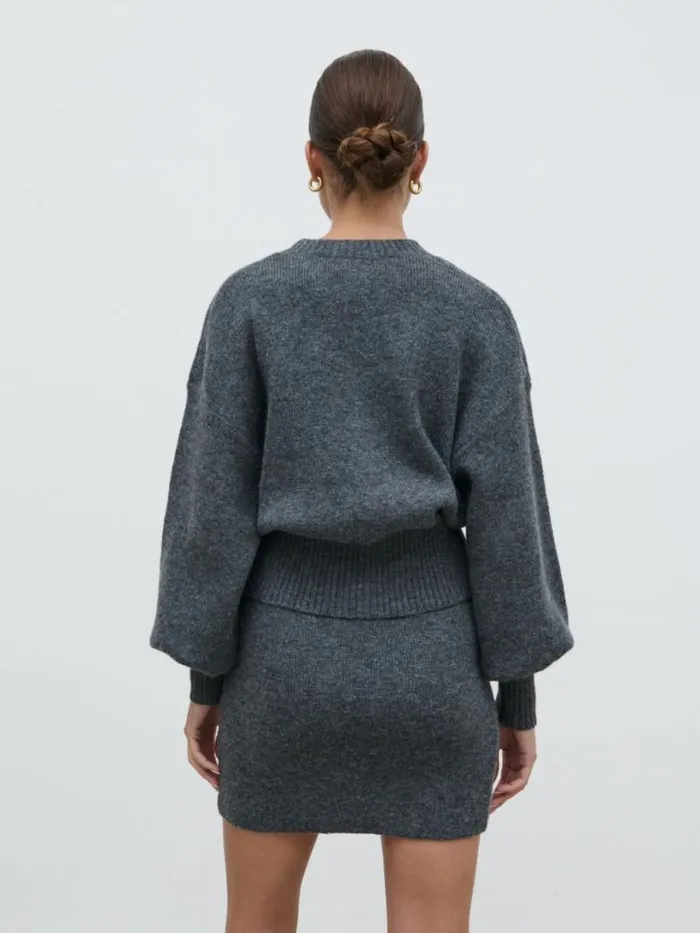Pretty Lavish Sets Women Etta Knit Bomber Jacket Grey