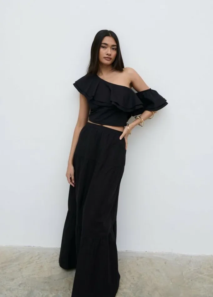 Pretty Lavish Sets Women Sol Ruffle Maxi Skirt Black