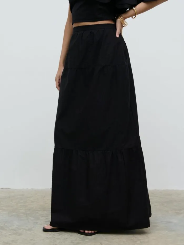 Pretty Lavish Sets Women Sol Ruffle Maxi Skirt Black