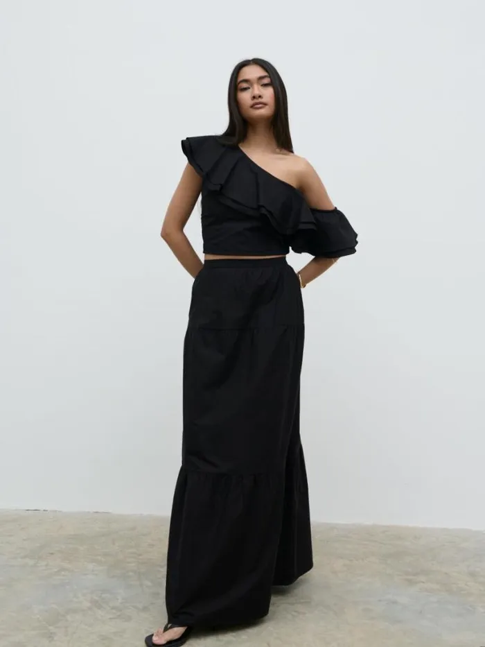 Pretty Lavish Sets Women Sol Ruffle Maxi Skirt Black
