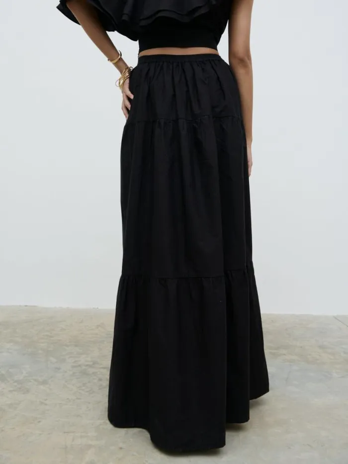 Pretty Lavish Sets Women Sol Ruffle Maxi Skirt Black