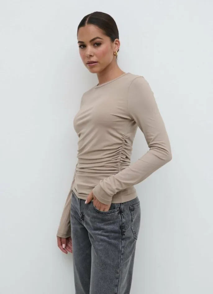 Pretty Lavish Tops Women Celia Gathered Jersey Top Brown