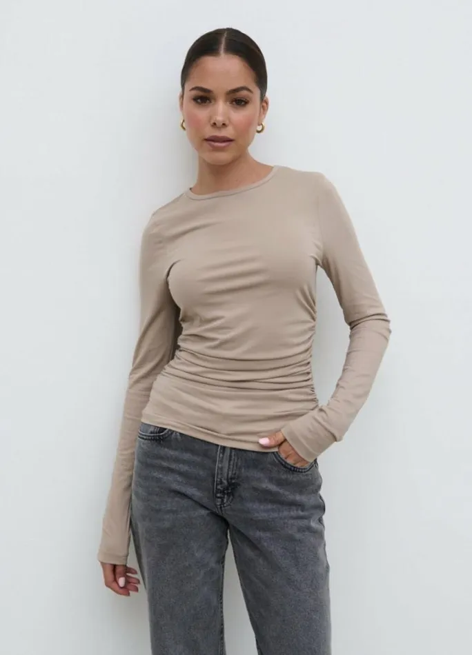Pretty Lavish Tops Women Celia Gathered Jersey Top Brown