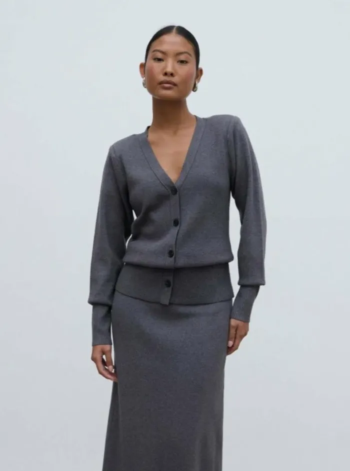 Pretty Lavish Tops Women Justine Rib Knit Cardigan Grey