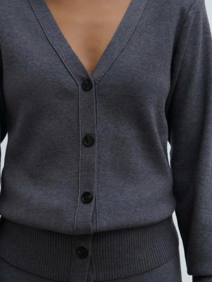 Pretty Lavish Tops Women Justine Rib Knit Cardigan Grey