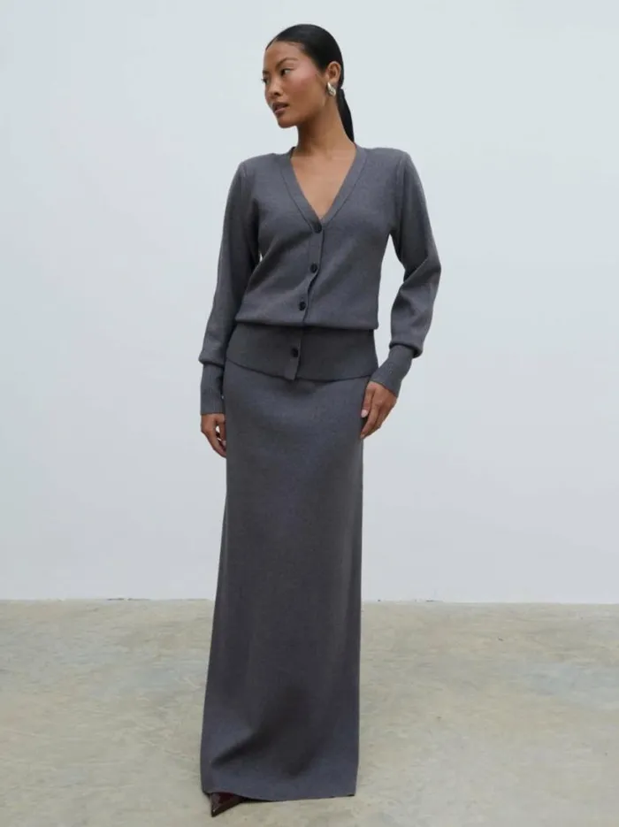 Pretty Lavish Tops Women Justine Rib Knit Cardigan Grey