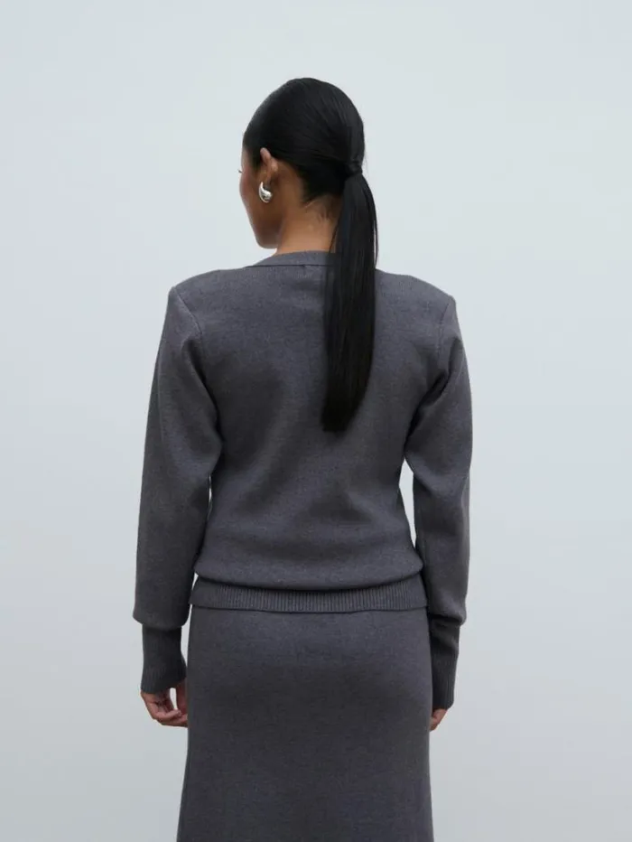 Pretty Lavish Tops Women Justine Rib Knit Cardigan Grey