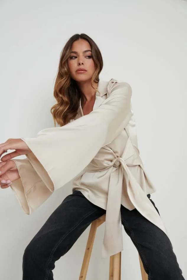 Pretty Lavish Tops Women Louis Satin Wrap Blouse Champagne