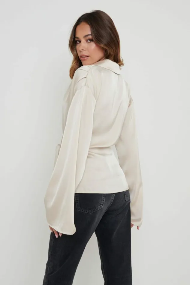 Pretty Lavish Tops Women Louis Satin Wrap Blouse Champagne