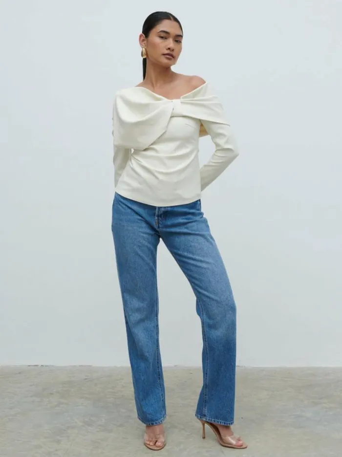 Pretty Lavish Tops Women Naomi Exaggerated Bow Top Cream