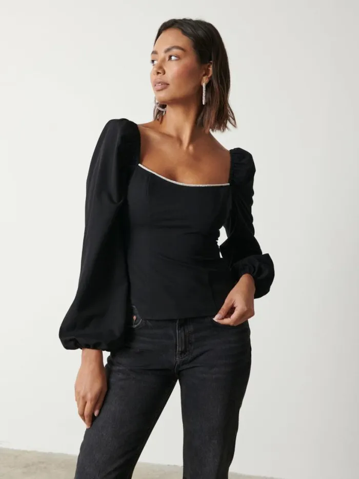 Pretty Lavish Tops Women Niamh Embellished Top Black