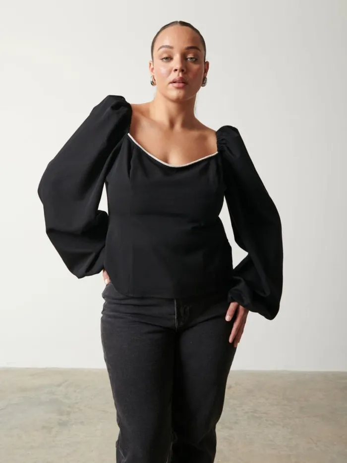 Pretty Lavish Tops Women Niamh Embellished Top Curve Black