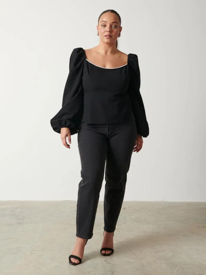 Pretty Lavish Tops Women Niamh Embellished Top Curve Black