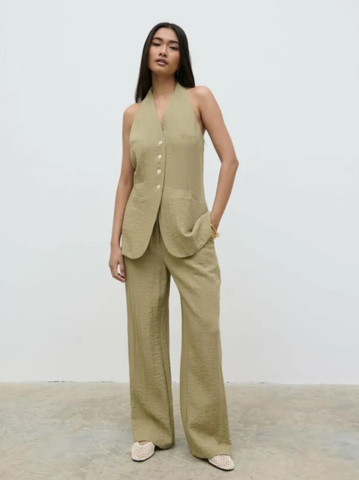 Pretty Lavish Tops Women Remy Halterneck Waistcoat Olive