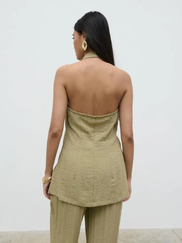 Pretty Lavish Tops Women Remy Halterneck Waistcoat Olive