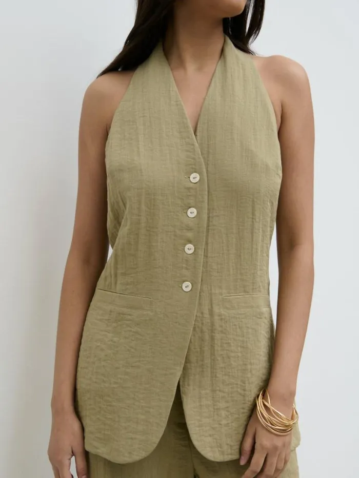 Pretty Lavish Tops Women Remy Halterneck Waistcoat Olive