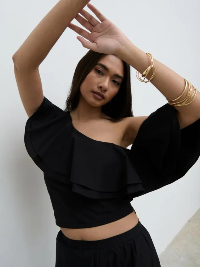Pretty Lavish Tops Women Sol Ruffle Cropped Top Black