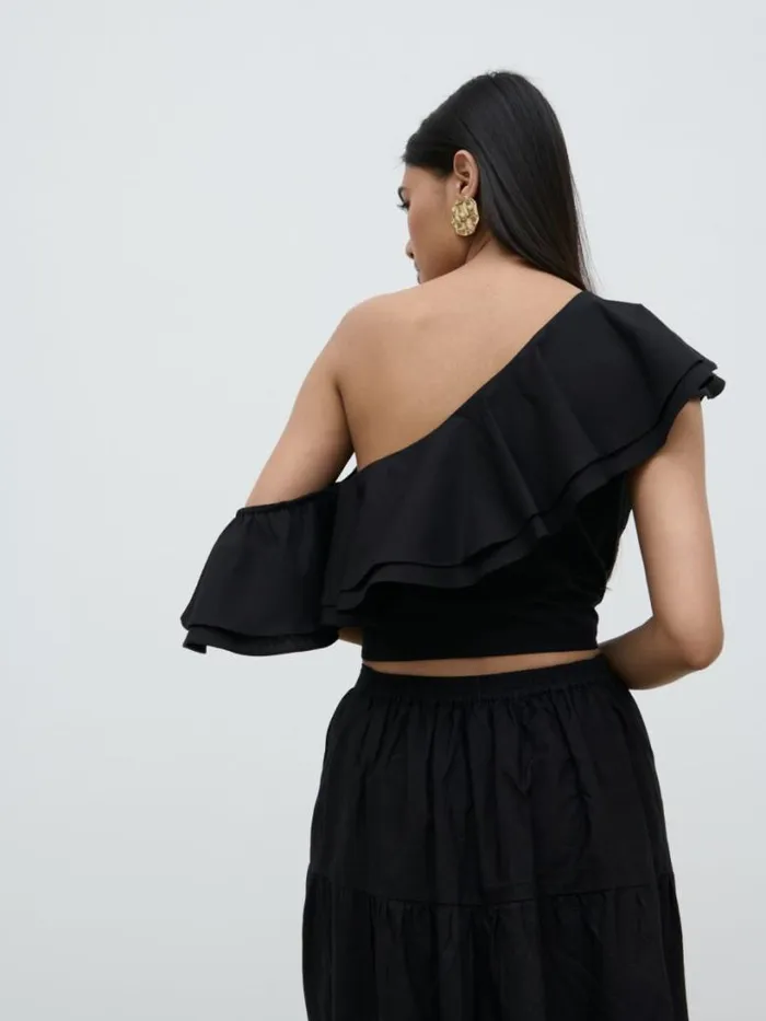 Pretty Lavish Tops Women Sol Ruffle Cropped Top Black