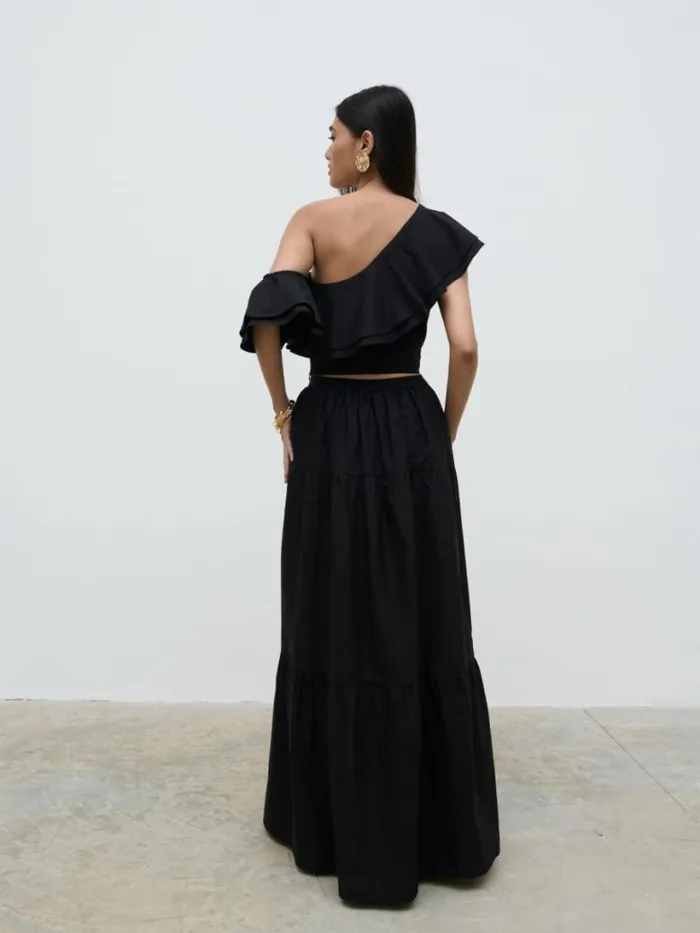 Pretty Lavish Tops Women Sol Ruffle Cropped Top Black