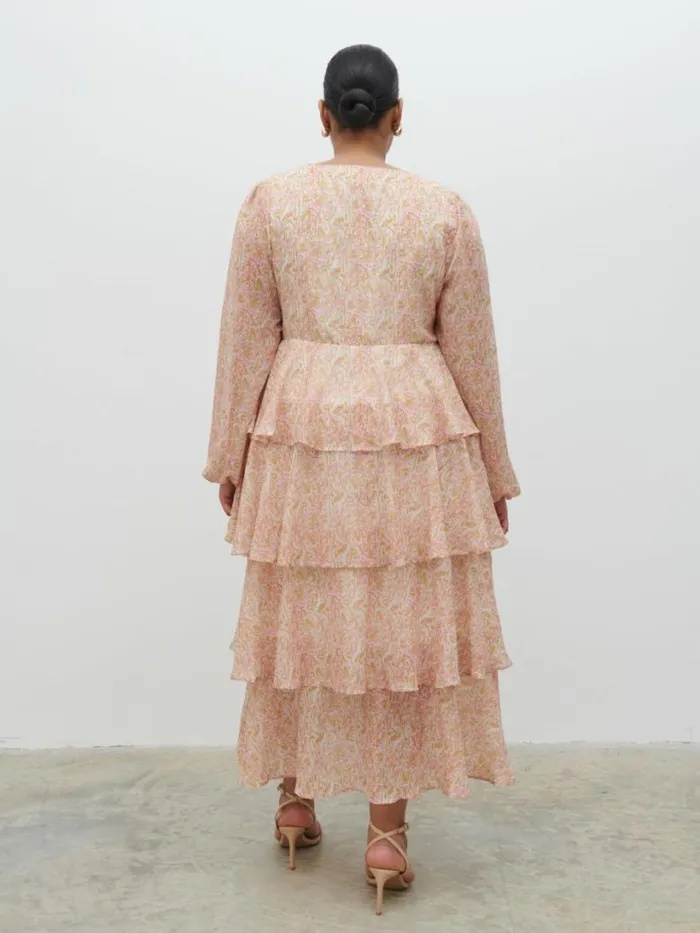Pretty Lavish Wedding Guest Women Ashton Ruffle Midi Dress Curve Ditsy Animal Sorbet Print