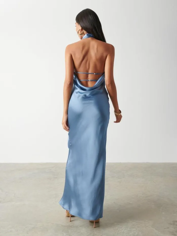Pretty Lavish Wedding Guest Women Chlo Scarf Maxi Dress Dusty Blue