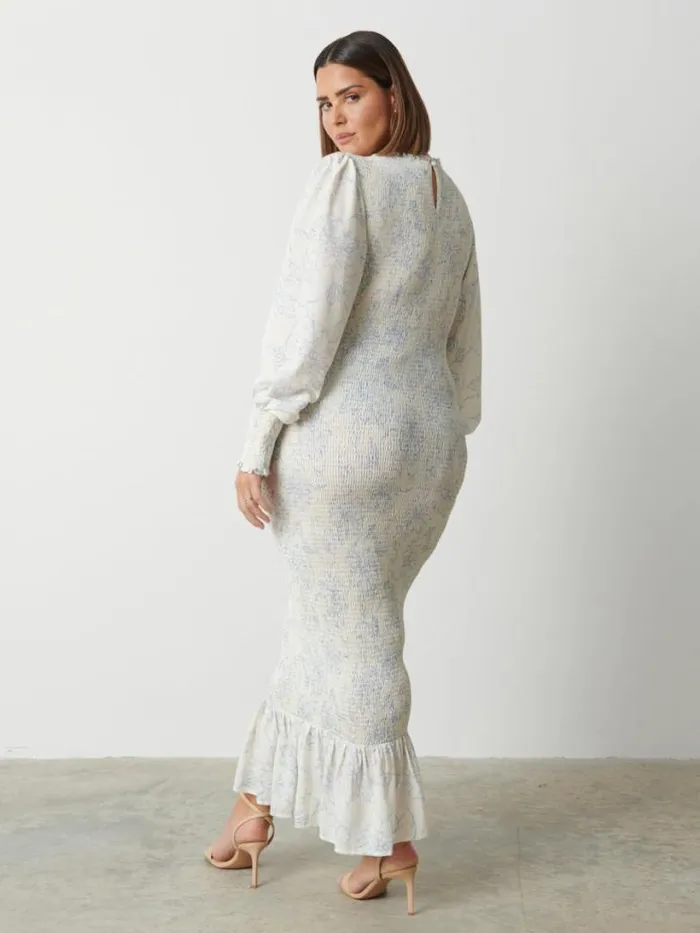 Pretty Lavish Wedding Guest Women Elise Cut Out Shirred Printed Midaxi Dress Curve Peony Abstract Floral