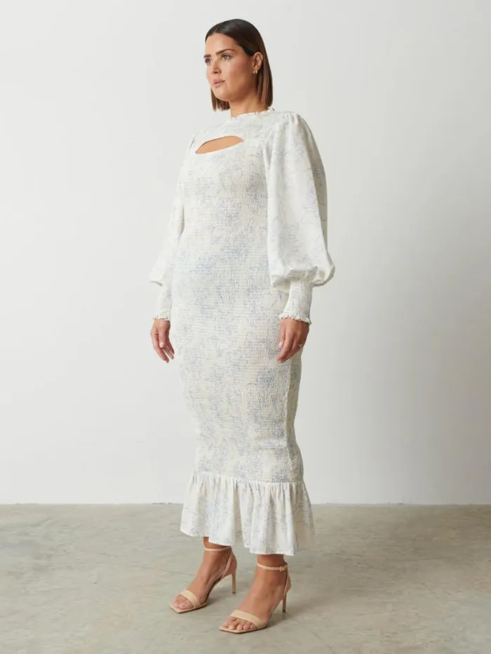 Pretty Lavish Wedding Guest Women Elise Cut Out Shirred Printed Midaxi Dress Curve Peony Abstract Floral