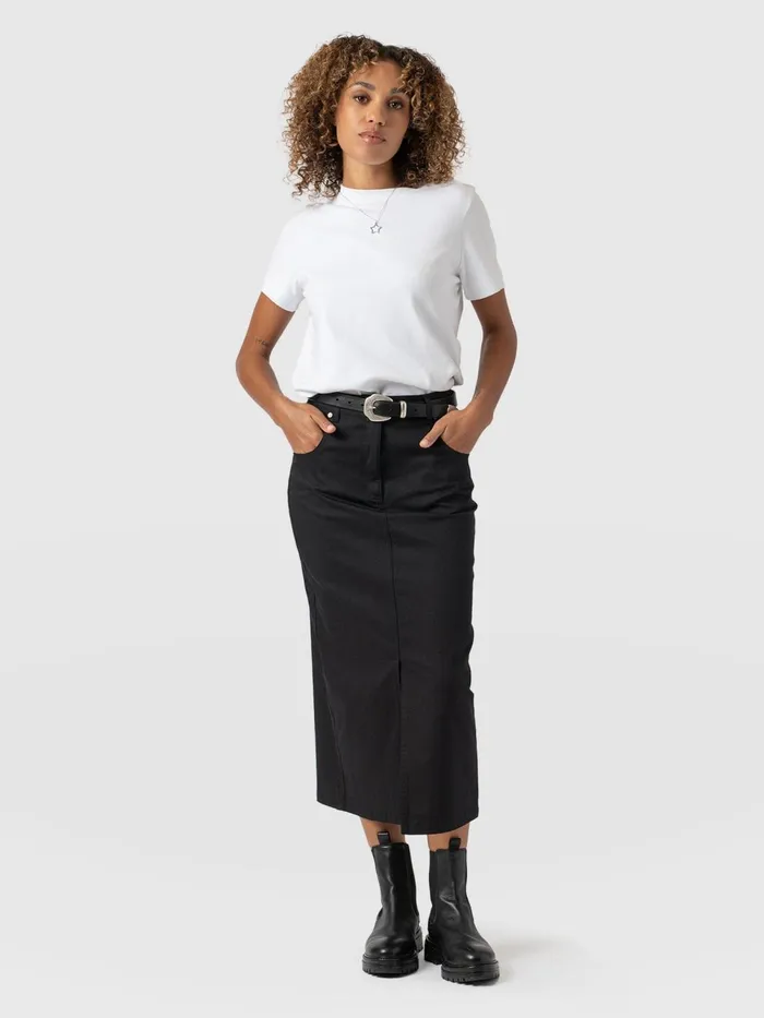 Raye Pencil Midi Denim Skirt 8211 Black Black Women Saint And Sofia Skirts