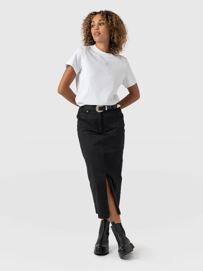 Raye Pencil Midi Denim Skirt 8211 Black Black Women Saint And Sofia Skirts