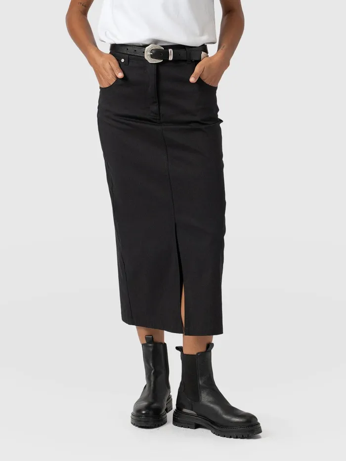 Raye Pencil Midi Denim Skirt 8211 Black Black Women Saint And Sofia Skirts