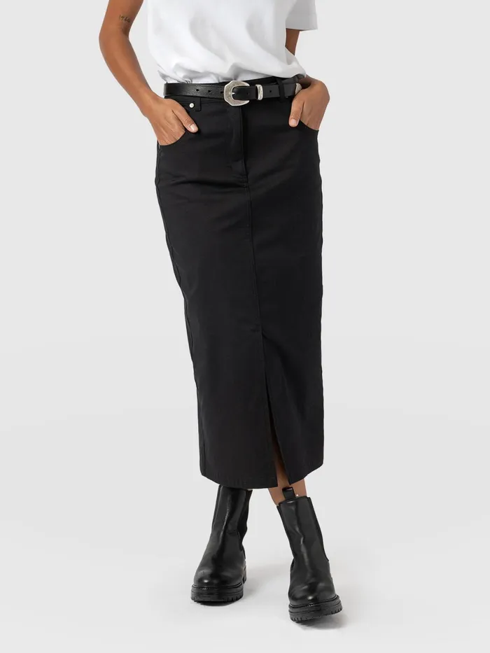 Raye Pencil Midi Denim Skirt 8211 Black Black Women Saint And Sofia Skirts