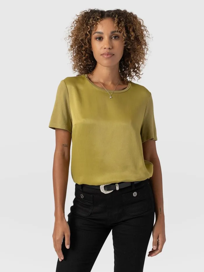 Rayner Contrast Tee 8211 Olive Olive Women Saint And Sofia TShirts and Tanks