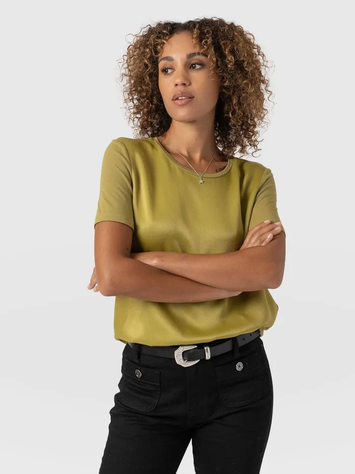 Rayner Contrast Tee 8211 Olive Olive Women Saint And Sofia TShirts and Tanks