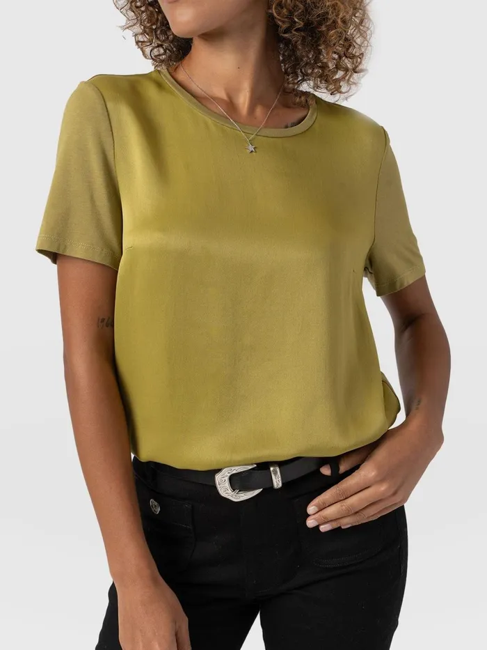 Rayner Contrast Tee 8211 Olive Olive Women Saint And Sofia TShirts and Tanks