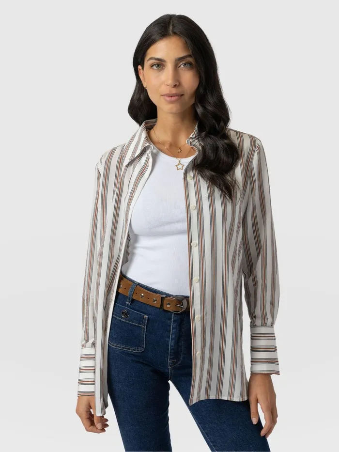 Reagan Tie Shirt 8211 Beige Stripe Beige Stripe Women Saint And Sofia Blouses and Shirts Reagan Tie Shirt 8211 Beige Stripe Beige Stripe Women Saint And Sofia Blouses and Shirts